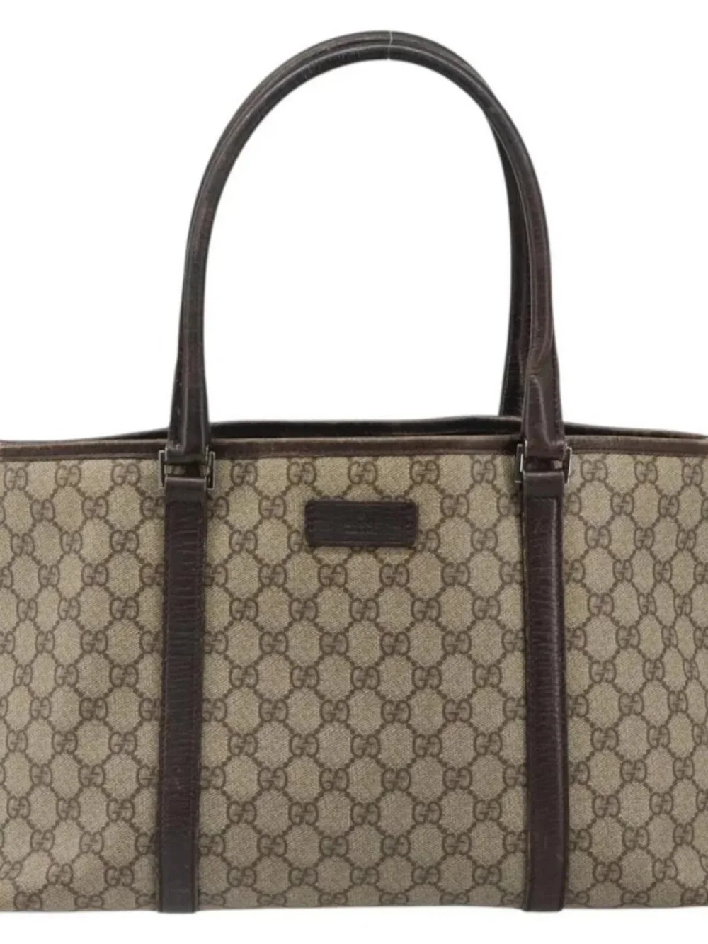 GUCCI GG Supreme Tote Bag PVC Beige Silver 114595 Auth 187099